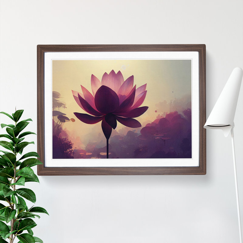 Soulful Lotus Flower - Single Picture Frame Print, 34cm H x 46cm W x 2cm D, Walnut