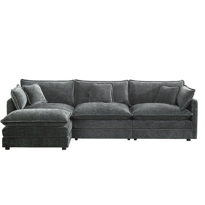 Free Combination Comfy Upholstery Modular Oversized L Shaped Sectional Sofa With Reversible Ottoman, Gray Chenille