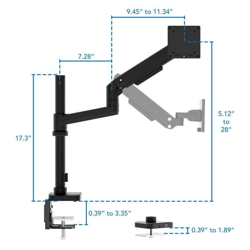Support de moniteur robuste avec poteau et bras d'amortisseur