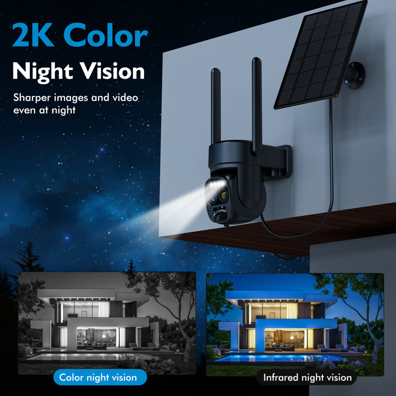 10X Zoom 360-Degree Low-Power Solar Panel Battery 2K FHD Wifi With Spotlight Alarm, Motion Detection, Colour Night Vision, Two-Way Audio And IP66.