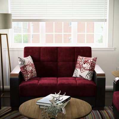 Convertible avec rangement en bourgogne - Collection X, coussins fermes et épais, collection de 48 paquets de profondeur dans un lit d'invité, assise en microfibre d'une largeur de 35,73 po