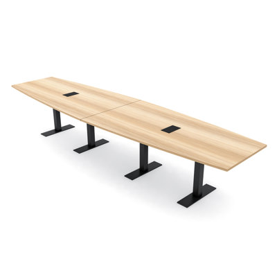 Table de conférence en forme de bateau avec base en T en métal | Unité électrique