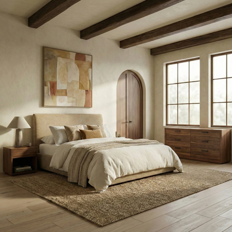 Callahan Upholstered Bed, King, Brown Faux Sherpa