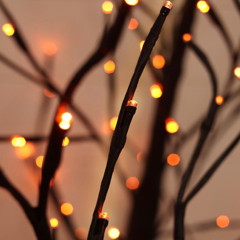 Set of 3 Black Halloween Trees with Orange LED Lights