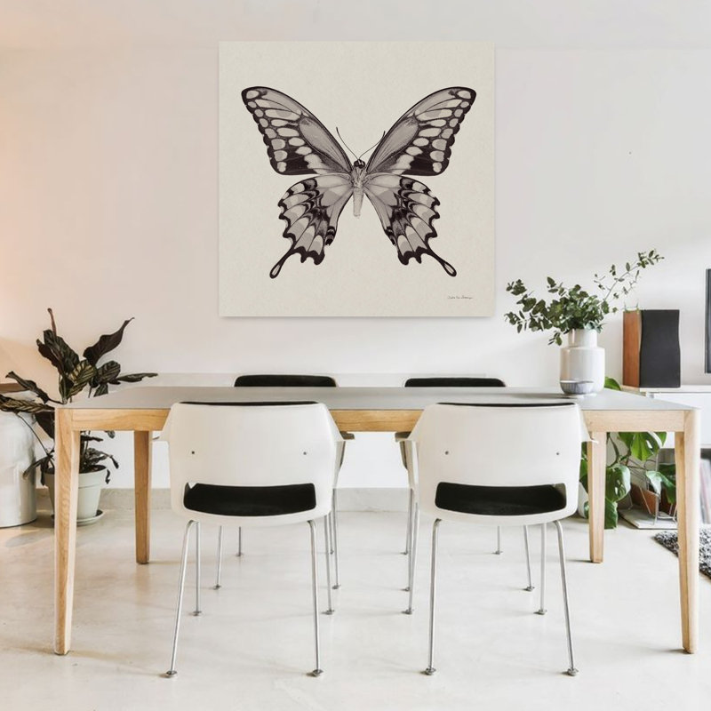Papillon VI, art contemporain gris, H 36 po x l 36 po