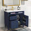 Armoire de salle de bain bleue avec lavabo en céramique, meuble-lavabo 2 tiroirs 36 po et grande capacité de rangement, meuble-lavabo d'apparence moderne, options polyvalentes, look-571185428