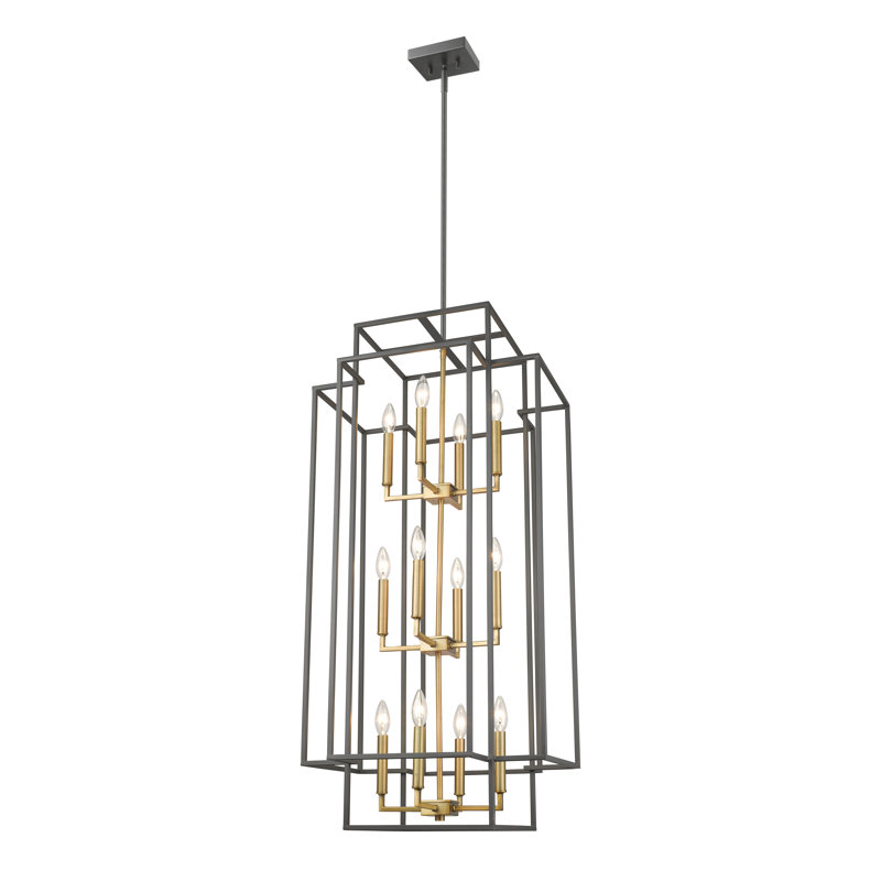 Lustre rectangulaire unique à 12 lumières Orona, Bronze / laiton vieilli