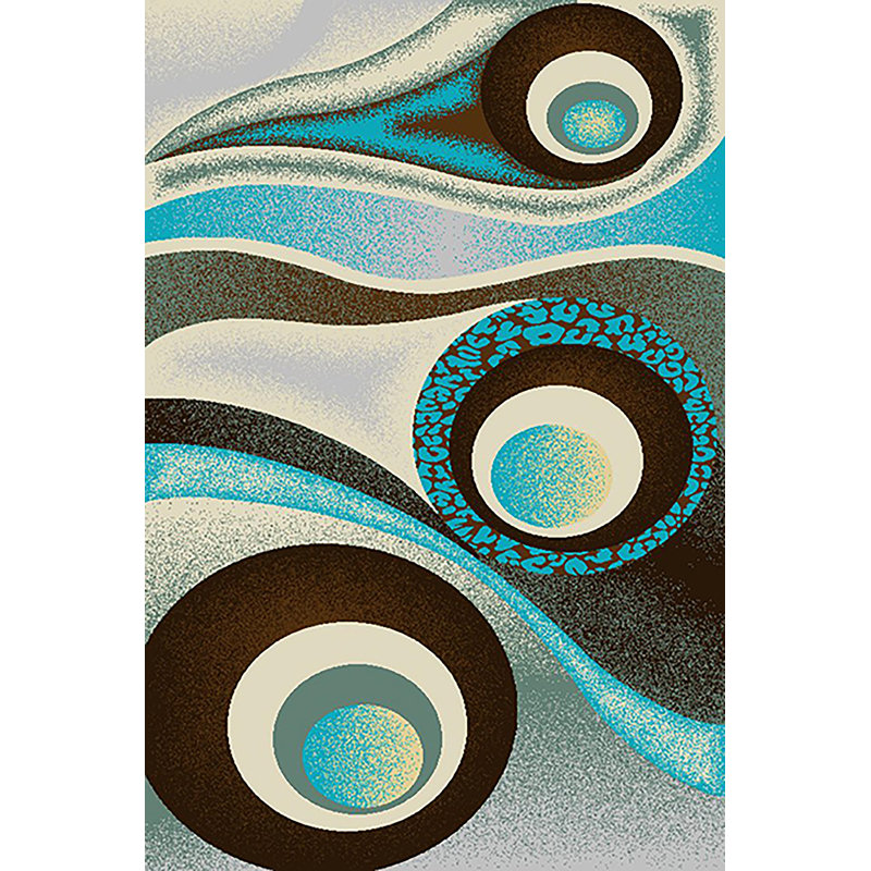 Tapis abstrait Mccampbell, Rectangle 5 pi x 7 pi, Brun / turquoise / ivoire