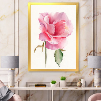 " Bright Pink Rose Vintage Flower " Painting Print