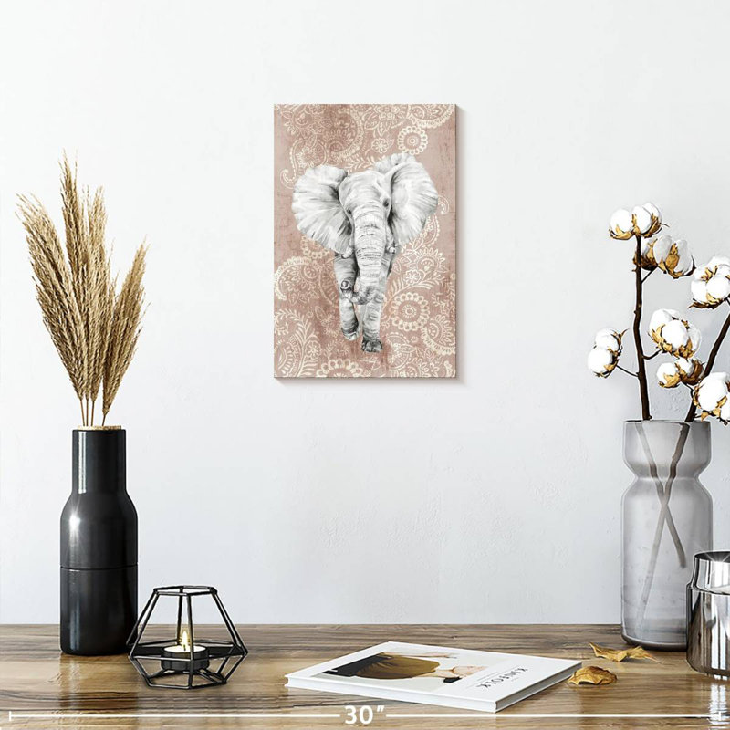 Éléphant à motif cachemire rose Brampt, H 12 po x l 8 po