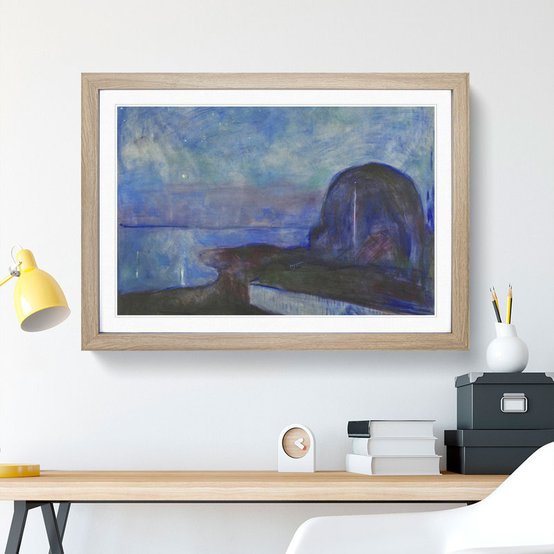 Starry Night by Edvard Munch - Picture Frame Painting, 36cm H x 48cm W x 2cm D, Oak