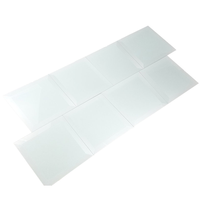 Frosted Elegance 8 in. x 8 in. Diamond Grade Glass Beveled Large Format Square Decorative Kitchen & Bathroom Wall Tile