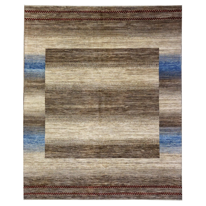 Tapis beige / taupe / rouge nouvel âge unique 8 pi 3 po x 9 pi 11 po Gabbeh