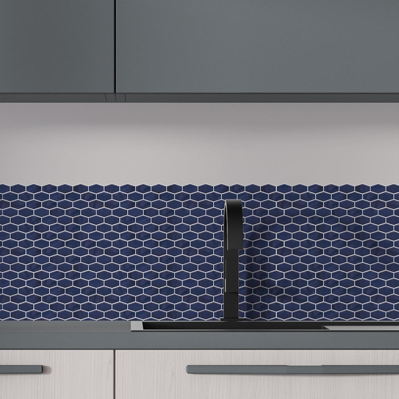 15cm W x 30.5cm L Aluminum Peel and Stick Mosaic Tile, Shimmering Blue