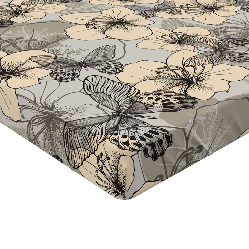 Drap-housse Ambesonne, Drap-housse très grand californien, Crème, gris anthracite, gris / floral