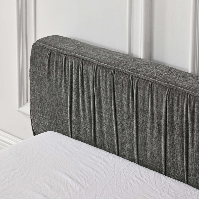 Structure de lit tapissier grand avec tissu chenille, Gris foncé