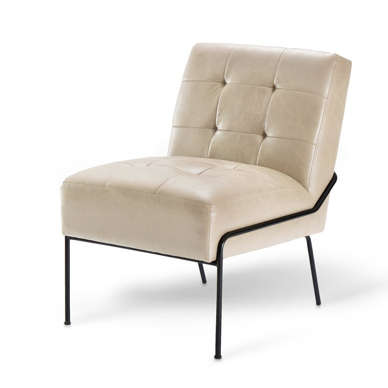 Schaible Leather Tufted Armless Side Chair, Bone Faux Leather
