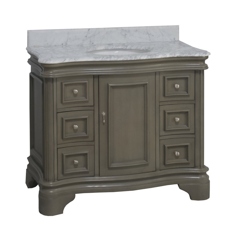 Ensemble de meuble-lavabo simple 42 po Amorim avec comptoir gris vieilli et comptoir en marbre de Carrare, Gris patiné
