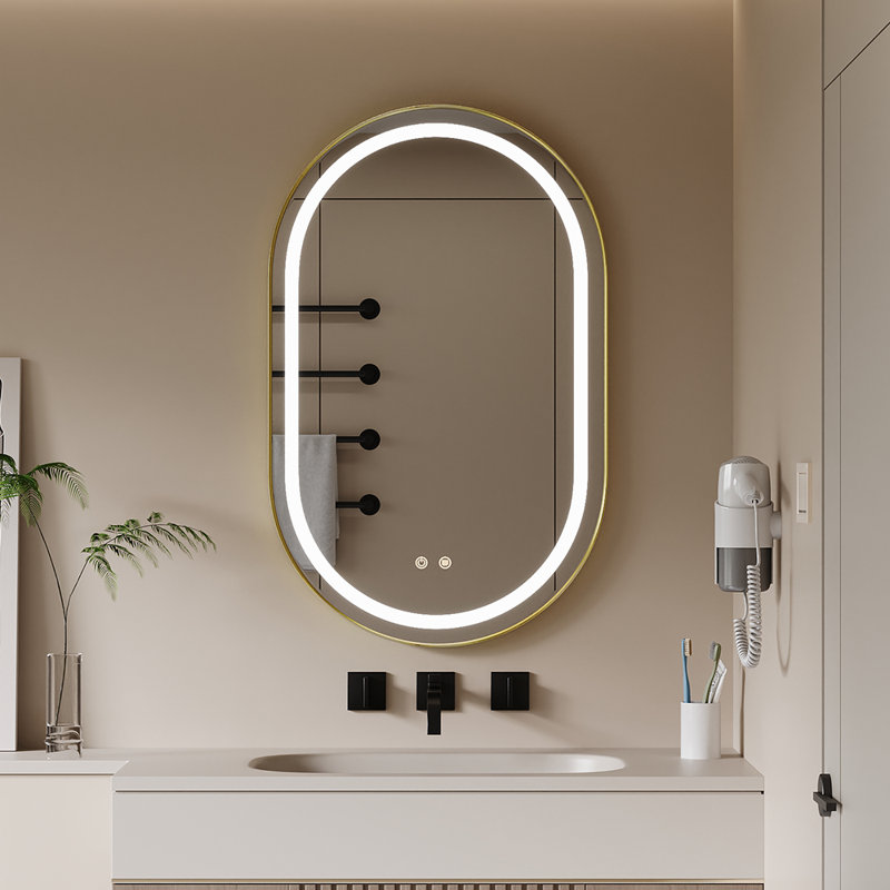 Metal Oval Floor Mirror, Gold
