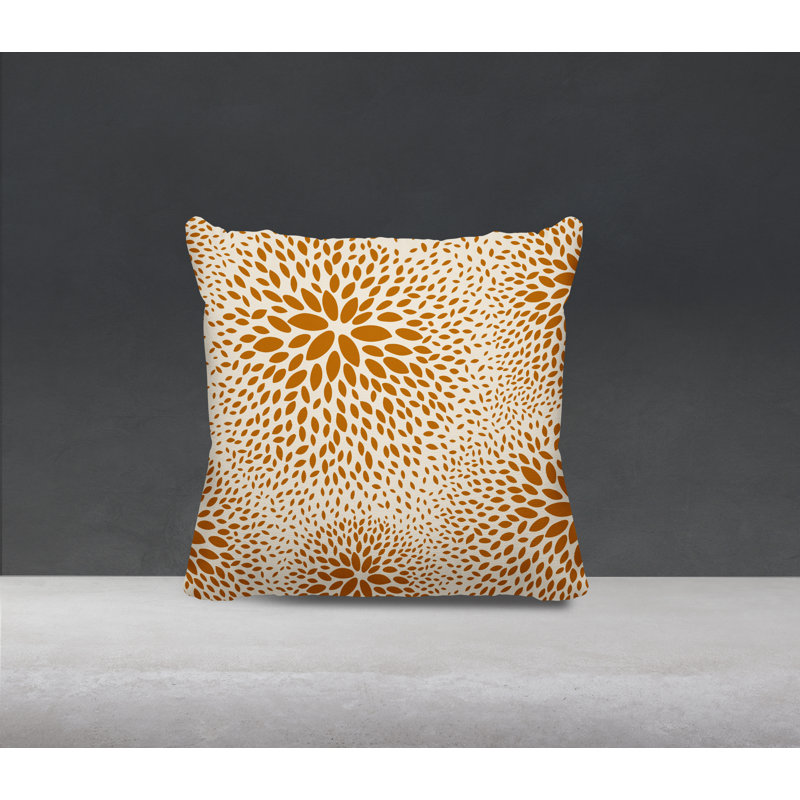 Coussin décoratif intérieur / extérieur en polyester filé à la main Bavière, H 17 po x l 17 po, Orange/Crème