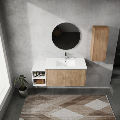 Bathroom Vanity - 48" With Sink & Side Cabinet Modern Aesthetic Scratch Resistance -Proof Plywood Spacious Storage Made Generous