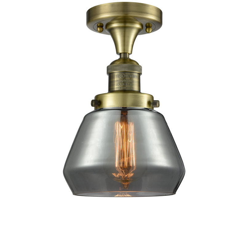 Chill Glass Semi Flush Mount, Antique Brass, Smoked