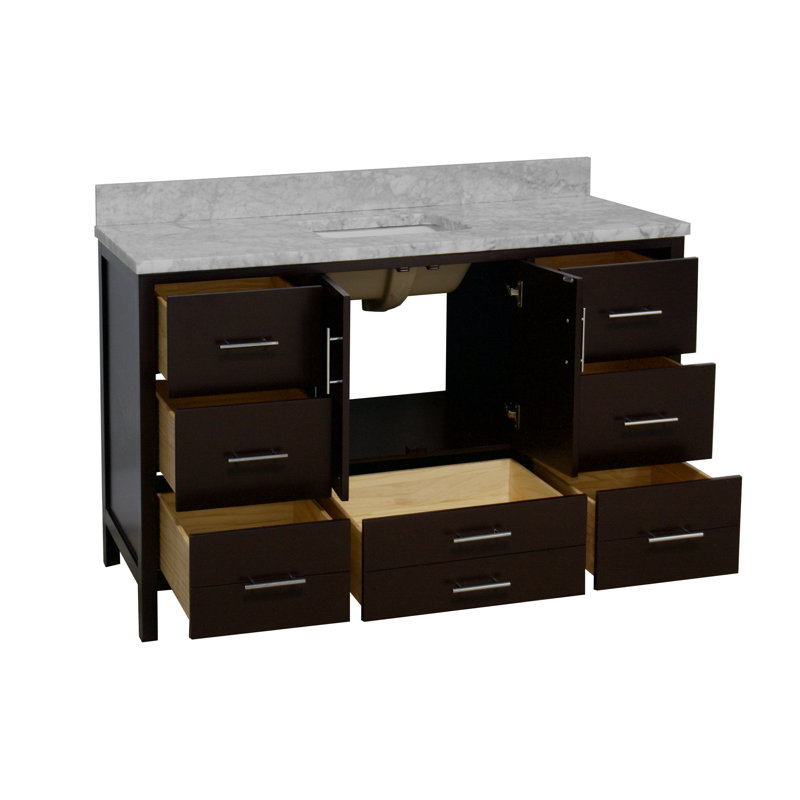 Ensemble de meuble-lavabo simple 60 po Kiara, Chocolat, Marbre de Carrare