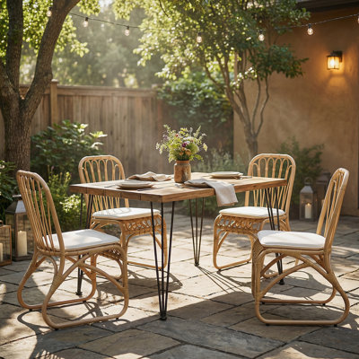 Ensemble de salle à manger d'extérieur 5 pièces, table de salle à manger avec quatre chaises pour patio, terrasse, cour arrière, porche