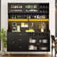145×39×171cm Black Freestanding Tall Highboard with App USB LED, Pull-out Wine Rack, Pegboard & Adjustable Shelves for Kitchen & Living Room
