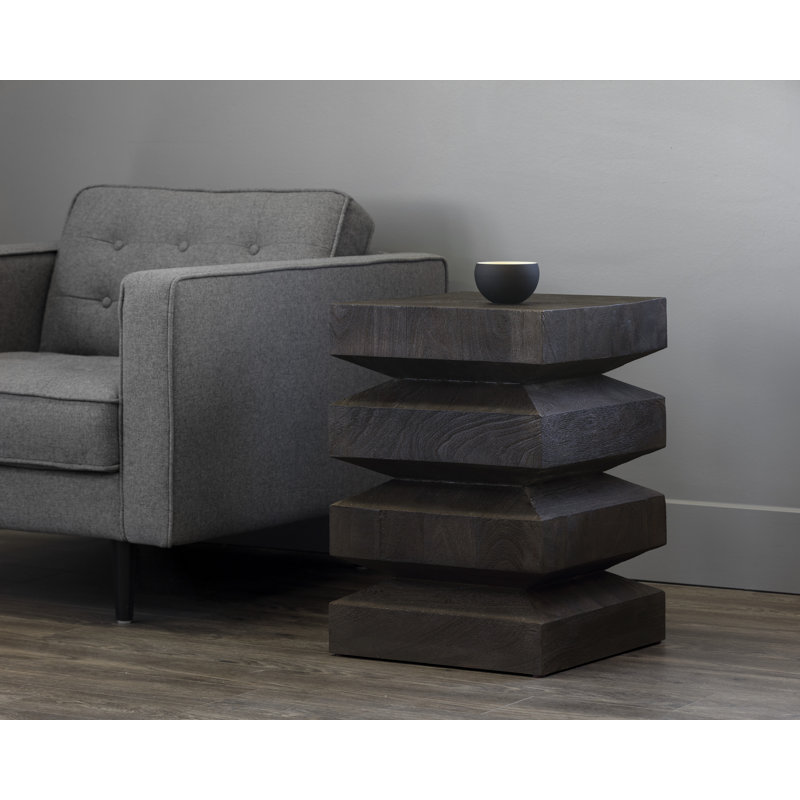 Siona Solid Wood End Table, Dark Brown