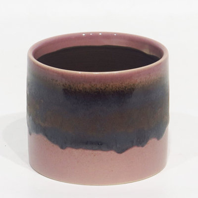 Purple And Black Reactive Glaze On Pink Planter