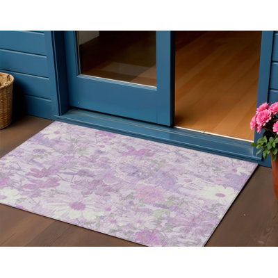 Tapis d'intérieur lavable floral mauve et lilas 3 pi x 5 pi lavande