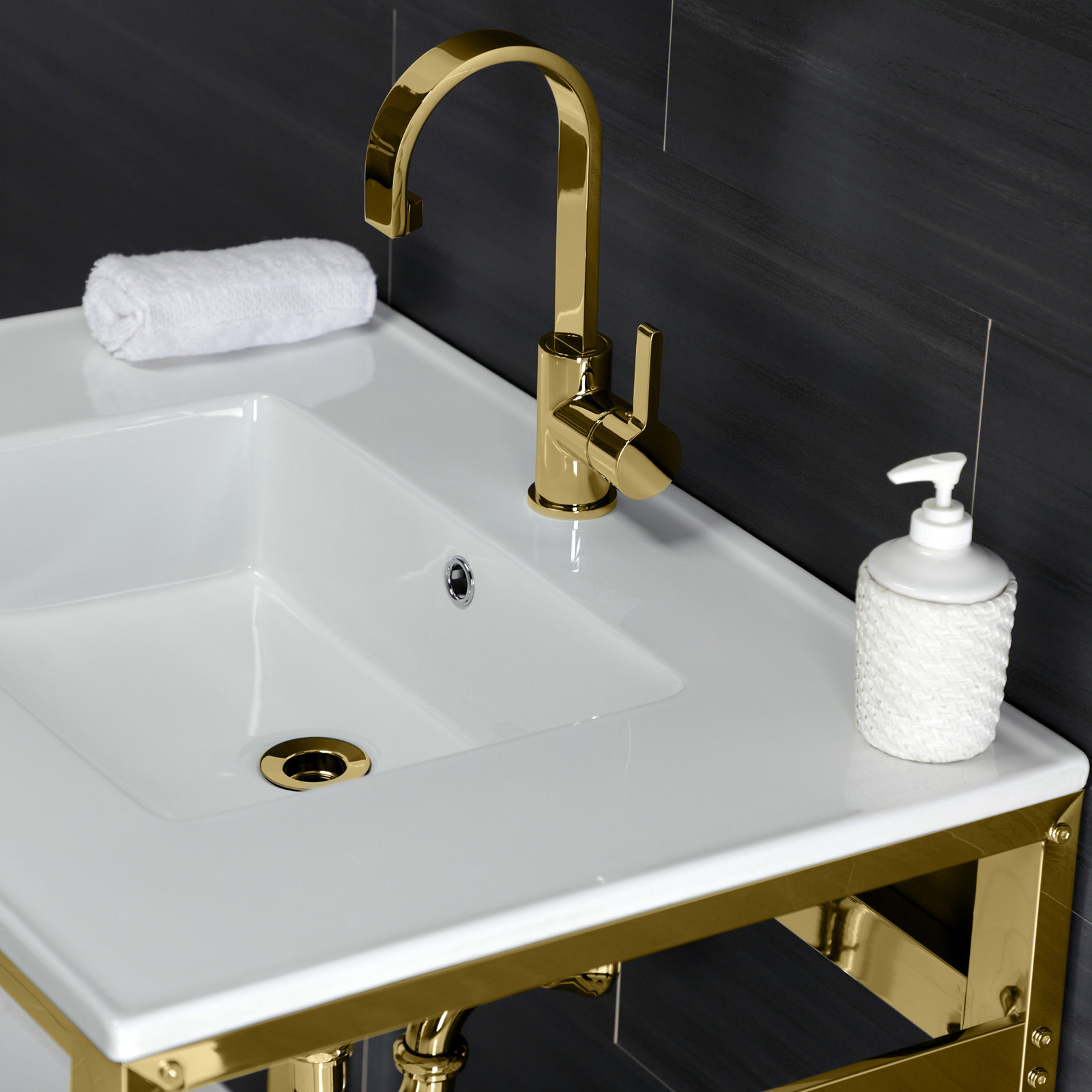 Kingston Brass Continental Single-Handle 1-Hole Deck Mount Bathroom Faucet with Push Pop-Up, Polished Brass
