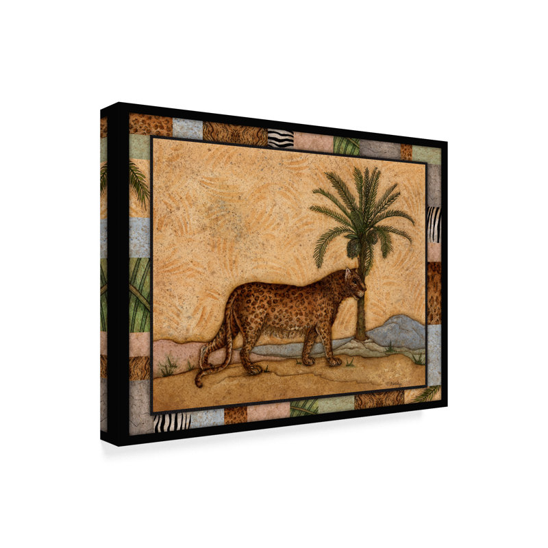 Leopard and Palm Tree Framed Canvas Art in Beige and Brown