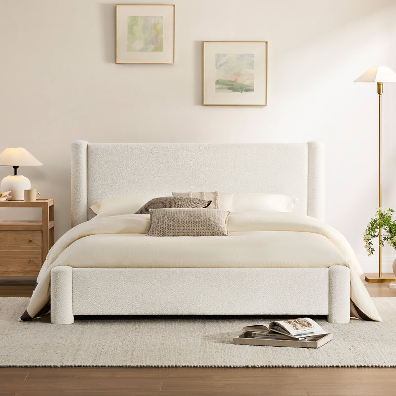 Boucle-Style Waterproof Upholstered Bed, Queen