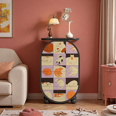 Oval Ash Wood Cat Puzzle Art Cabinet