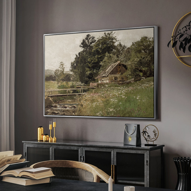 Paysage rétro - CMLXVI, H 25 po x l 37 po x P 2 po, Toile argentée avec cadre flottant