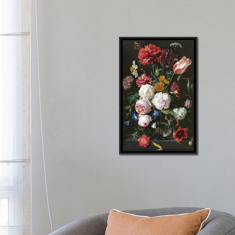 « fleurs xviii », impression sur toile, H 26 po x l 18 po x P 1,5 po, Toile avec cadre noir, Pas de tapis