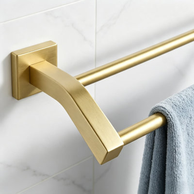Porte-serviettes double pour salle de bain - Porte-serviettes mural robuste en acier inoxydable SUS304 avec finition or brossé - Antirouille et durable pour un usage domestique