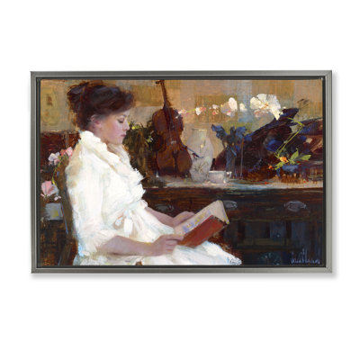 Toile flottante encadrée «Classic Girl Reading» par Katie Swatland