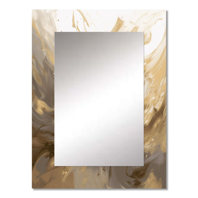 White and Gold Aqua Symphony - Abstract Large Wall Mirror, White Decorative Mirror, Printed Metal Art