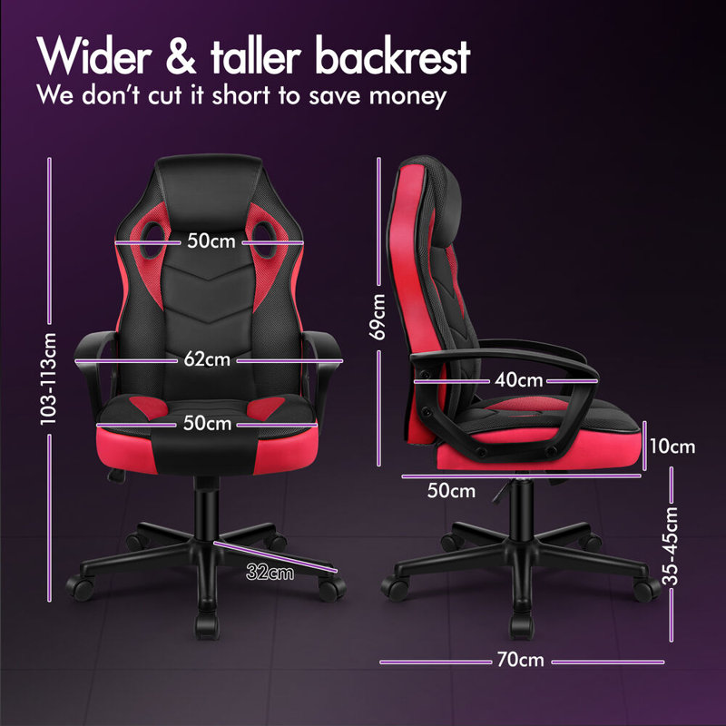 Inbox Zero Adjustable Faux Leather Swiveling PC & Racing Game Chair, Red