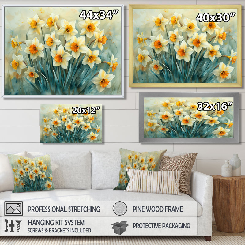 Tiago - Daffodils Wall Decor, 12" H x 20" W, Black Single Picture Framed