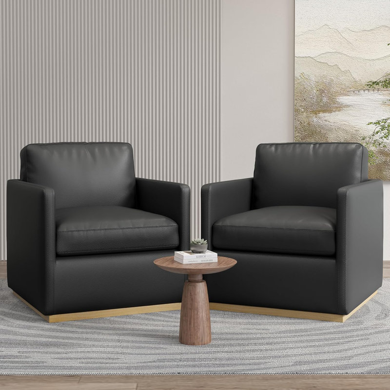Premium Barrel Swivel Chair (Set of 2), Black Faux Leather