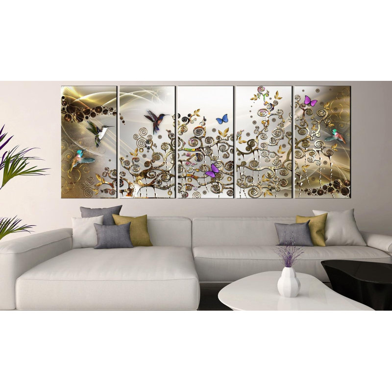 «Hummingbirds Dance on Canvas», reproduction de 5 pièces, Or multicolore