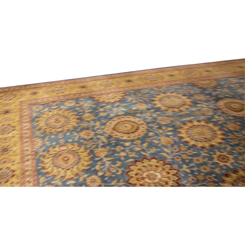 Hand Knotted Wool Oriental Area Rug in Blue And Gold
