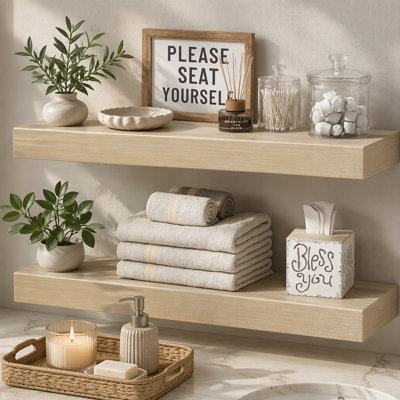 Ensemble de 2 tablettes de salle de bain flottantes pour étagère murale au-dessus de la toilette, ensemble de 2 petites décorations murales style campagne