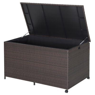 Costway 133 Gallons Gallon Water Resistant Wicker Deck Box with Wheels in Mix Brown