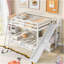 Lit superposé double avec échelle, glissade et tablettes, blanc-516370264