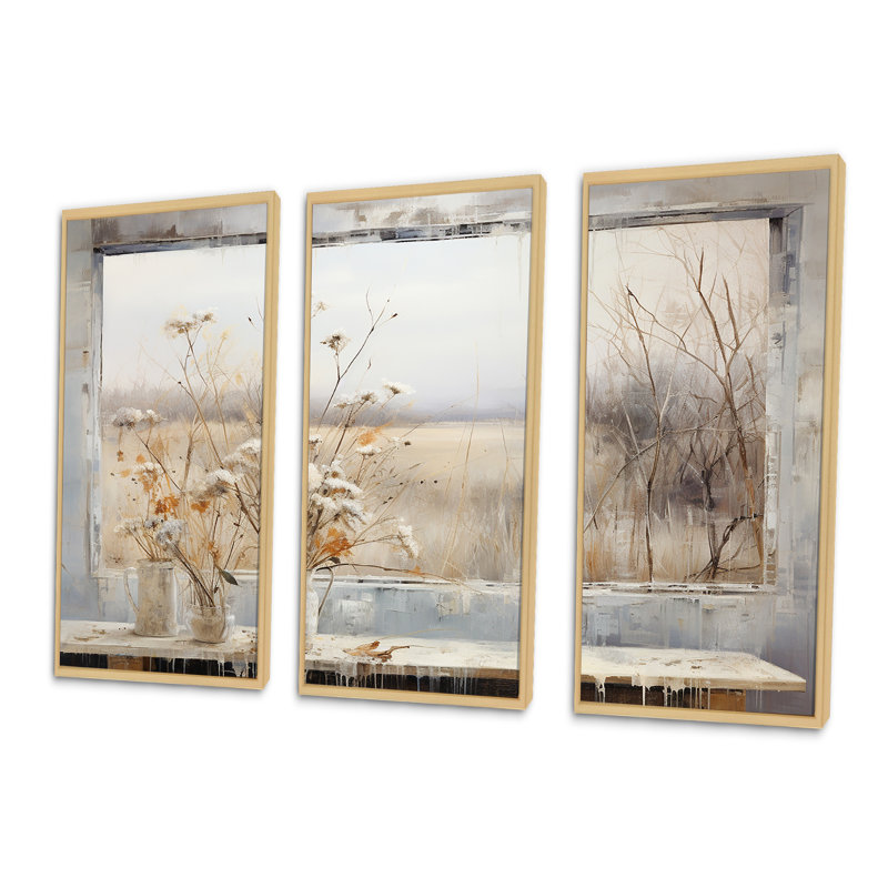 «Winter Meadow View Calmness III», art mural prairie, H 28 po x l 36 po x P 1 po, Cadre flottant brun